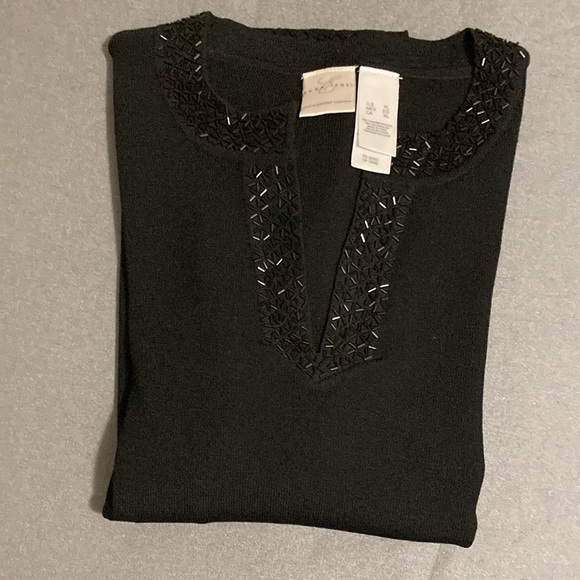 Emma & James Liz Claiborne Black long sleeves blouse Size XL sequenced neckline - Picture 13 of 13